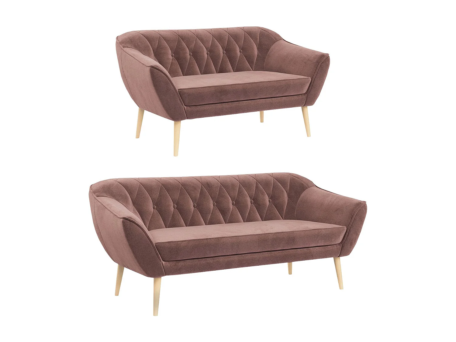 Couchgarnitur Set PIRS - 3+2, Skandinavischer Design, Holzbeine - Rosa Velvet
