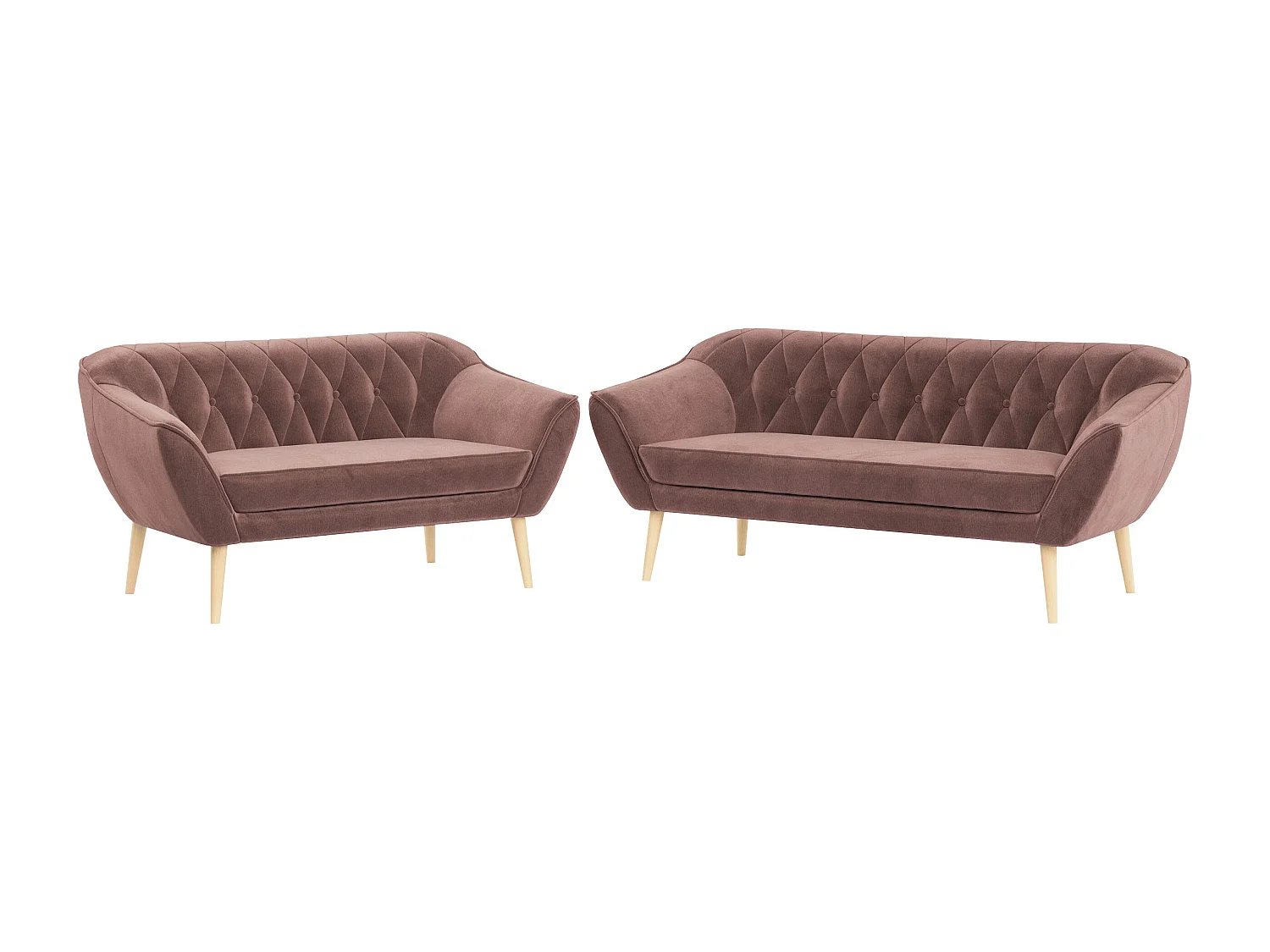 Couchgarnitur Set PIRS - 3+2, Skandinavischer Design, Holzbeine - Rosa Velvet