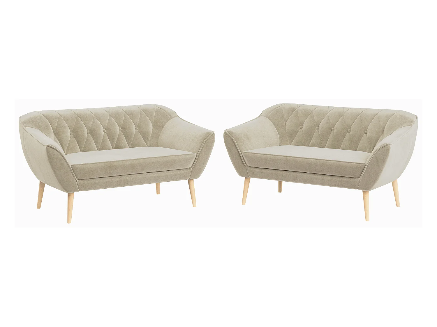 Couchgarnitur PIRS - 2+2, Skandinavischer Set mit Armlehnen, Holzbeine - Beige Velvet