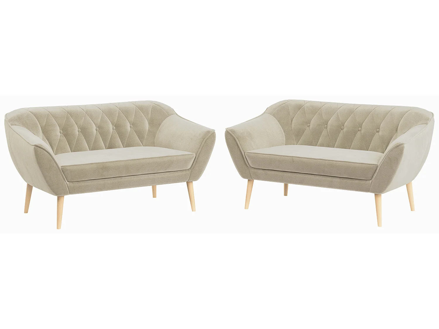 Couchgarnitur PIRS - 2+2, Skandinavischer Set mit Armlehnen, Holzbeine - Beige Velvet