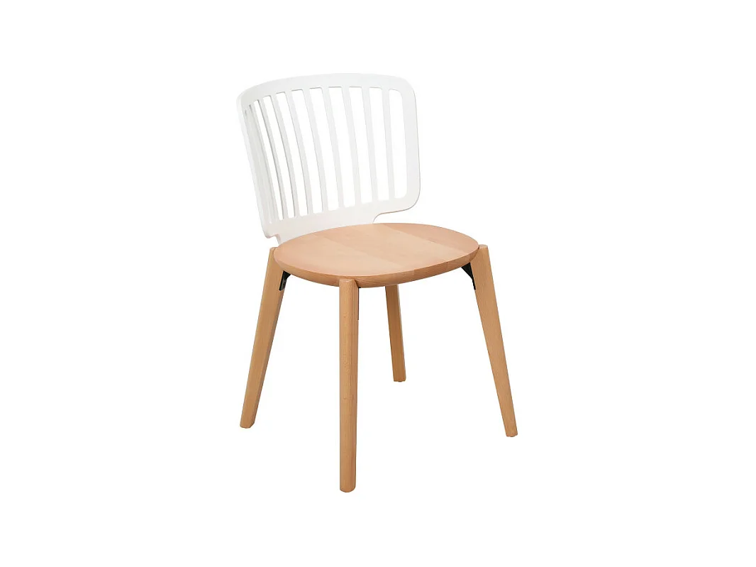 Chaise Eira Design Scandinave – Dossier Résine Blanche, Assise Bois – Pieds Bois Naturel