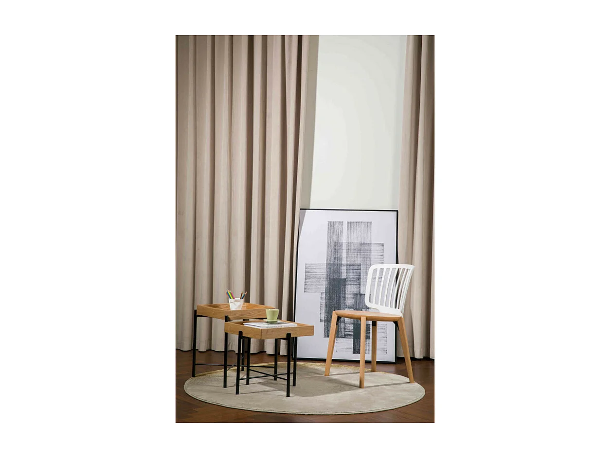 Chaise Eira Design Scandinave – Dossier Résine Blanche, Assise Bois – Pieds Bois Naturel