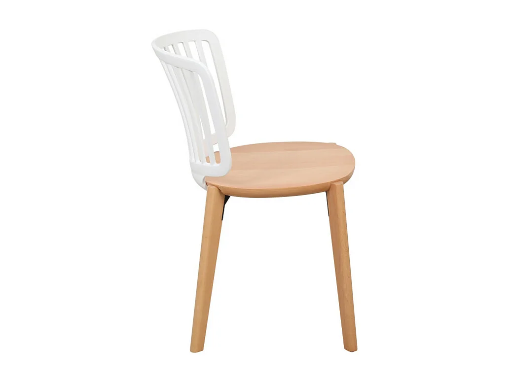 Chaise Eira Design Scandinave – Dossier Résine Blanche, Assise Bois – Pieds Bois Naturel