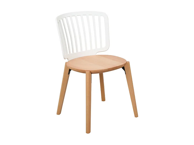 Chaise Eira Design Scandinave – Dossier Résine Blanche, Assise Bois – Pieds Bois Naturel