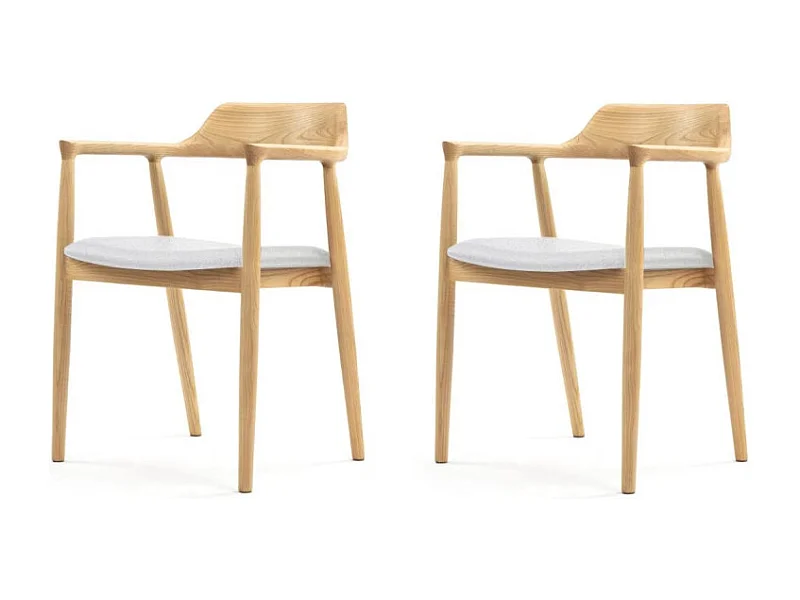 Lot de 2 chaises SERENA scandinave en bois naturel et coussin blanc