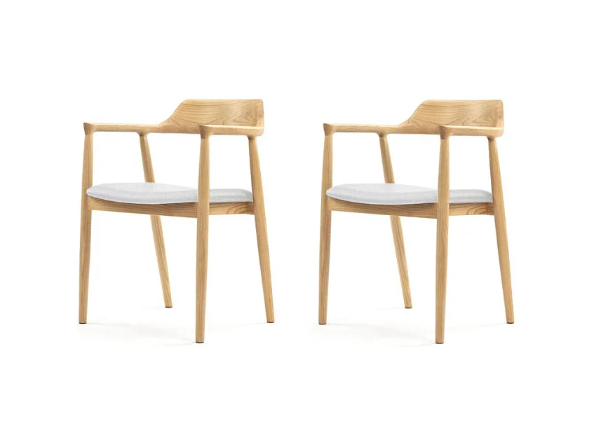 Lot de 2 chaises SERENA scandinave en bois naturel et coussin blanc