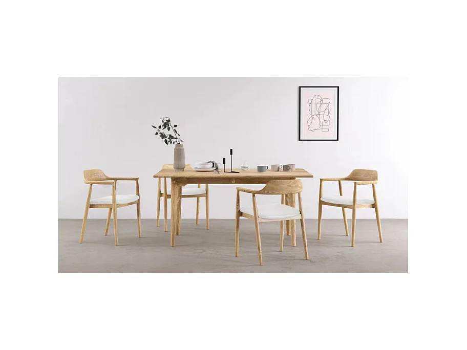 Lot de 2 chaises SERENA scandinave en bois naturel et coussin blanc