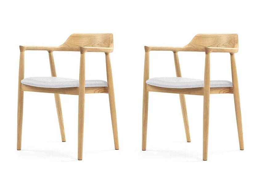 Lot de 2 chaises SERENA scandinave en bois naturel et coussin blanc