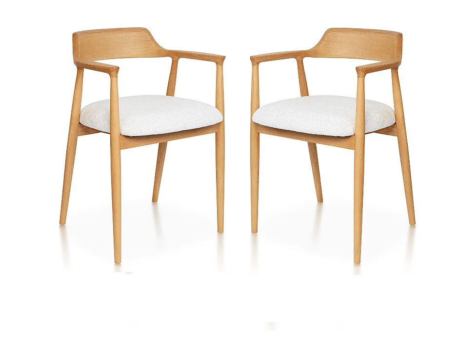 Lot de 2 chaises SERENA scandinave en bois naturel et coussin chiné