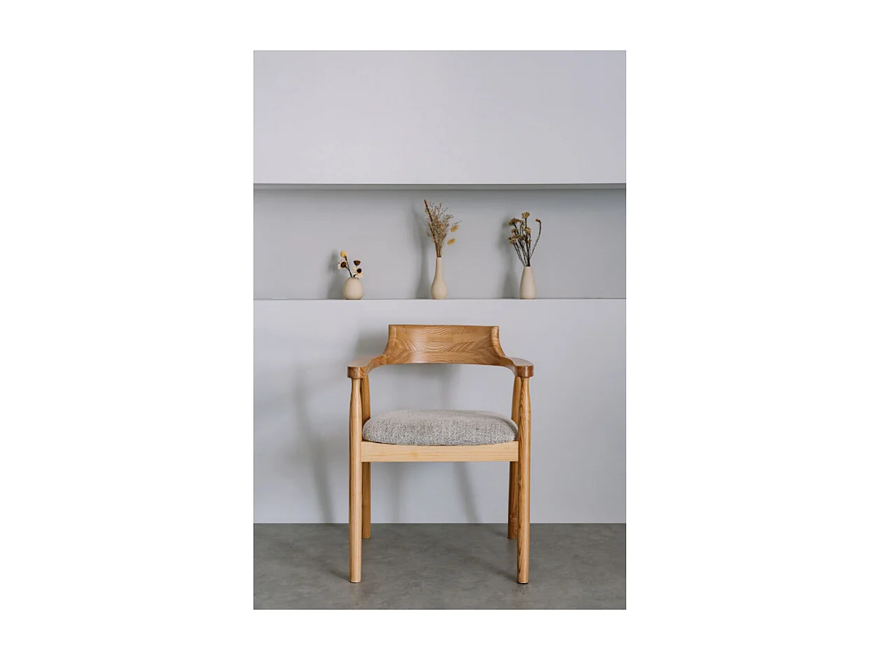 Lot de 2 chaises SERENA scandinave en bois naturel et coussin chiné
