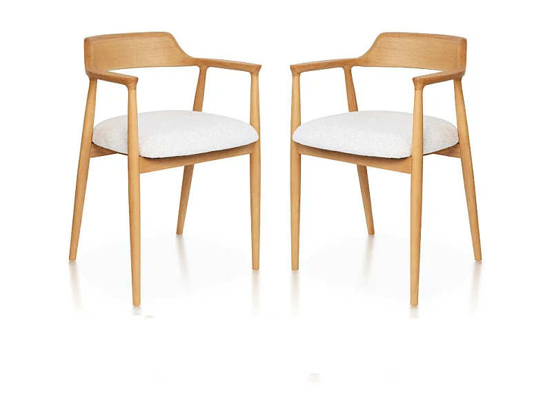 Lot de 2 chaises SERENA scandinave en bois naturel et coussin chiné