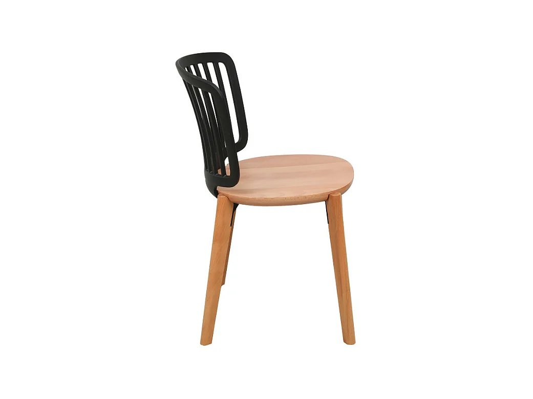 Chaise Eira Design Scandinave – Dossier Résine Noir, Assise Bois – Pieds Bois Naturel