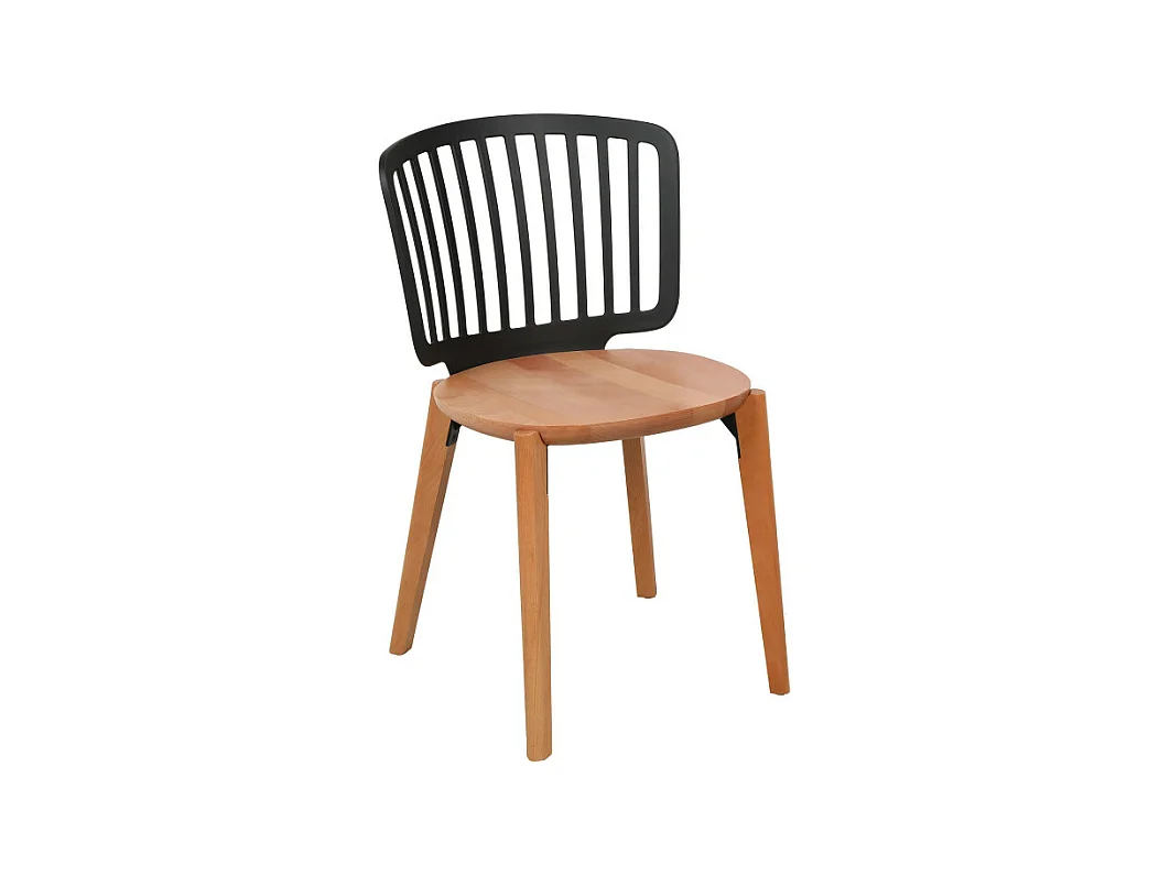Chaise Eira Design Scandinave – Dossier Résine Noir, Assise Bois – Pieds Bois Naturel