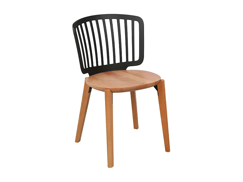 Chaise Eira Design Scandinave – Dossier Résine Noir, Assise Bois – Pieds Bois Naturel