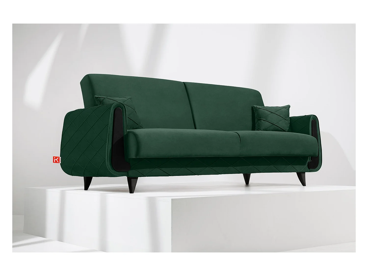 Schlafsofa GUSTAVO III Schlafsofa - 3-Sitzer - Velours-Stoff - Dunkelgrün