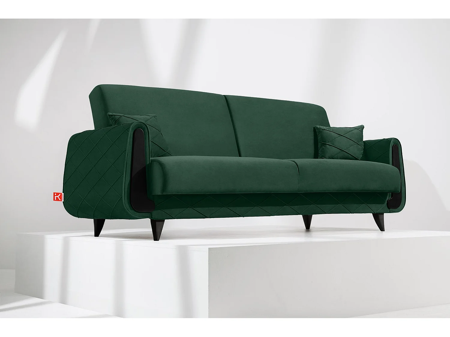 Schlafsofa GUSTAVO III Schlafsofa - 3-Sitzer - Velours-Stoff - Dunkelgrün