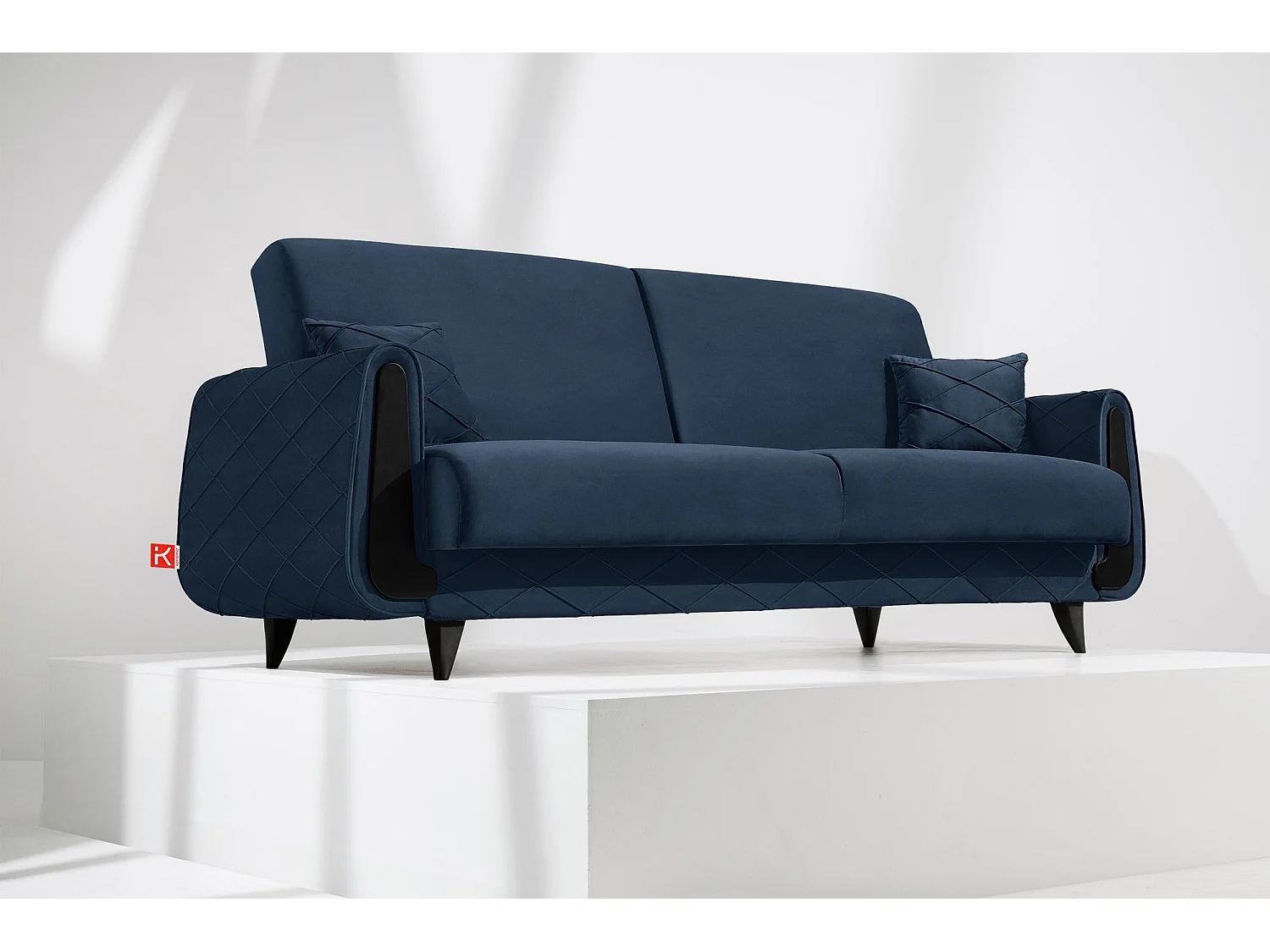 Schlafsofa GUSTAVO III Schlafsofa - 3-Sitzer - Velours-Stoff - Dunkelblau