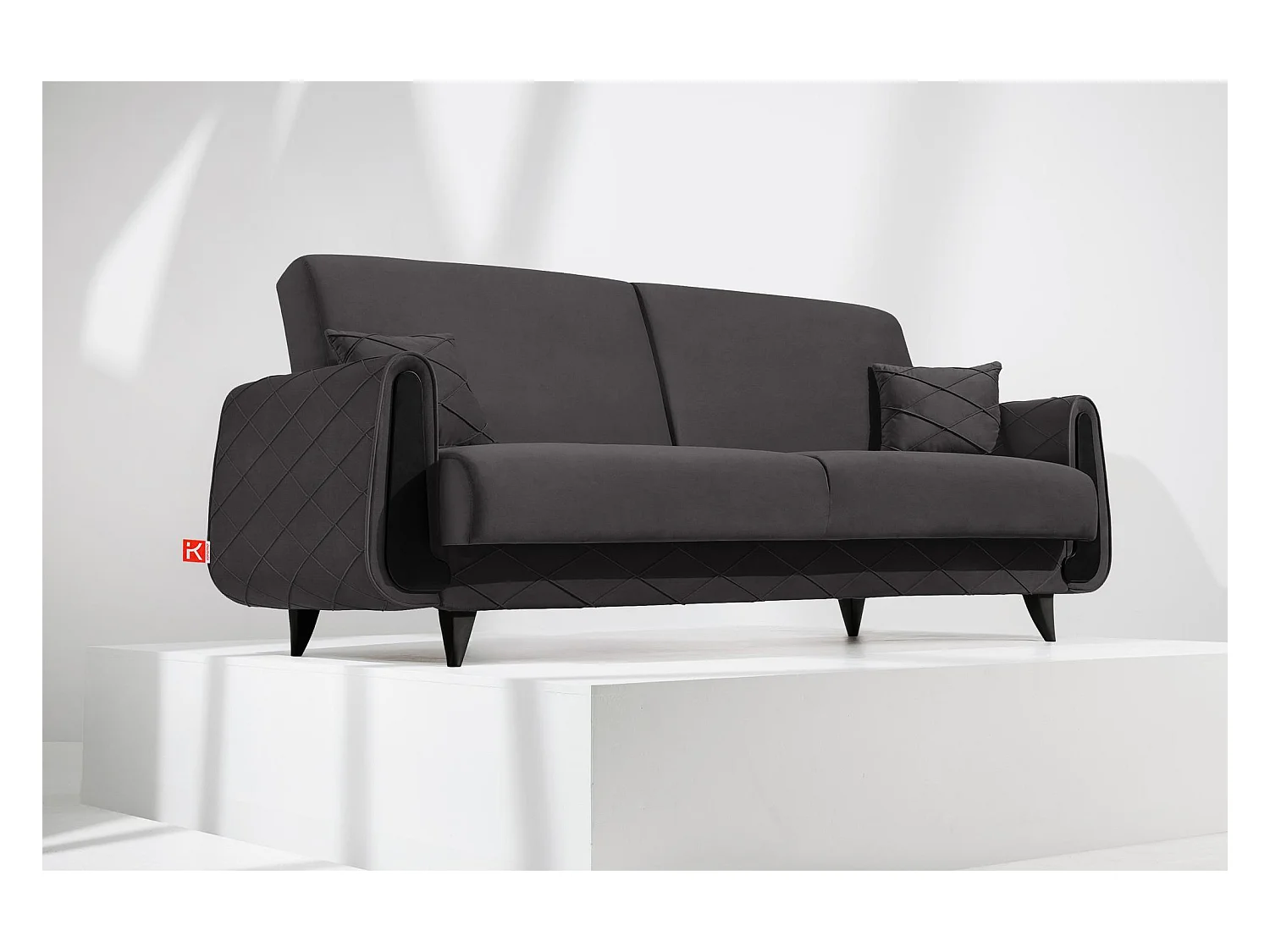 Schlafsofa GUSTAVO III Schlafsofa - 3-Sitzer - Velours-Stoff - Graphit