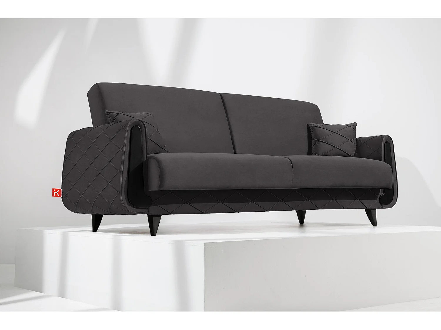 Canapé convertible GUSTAVO III - 3 places - Tissu velours - Graphite