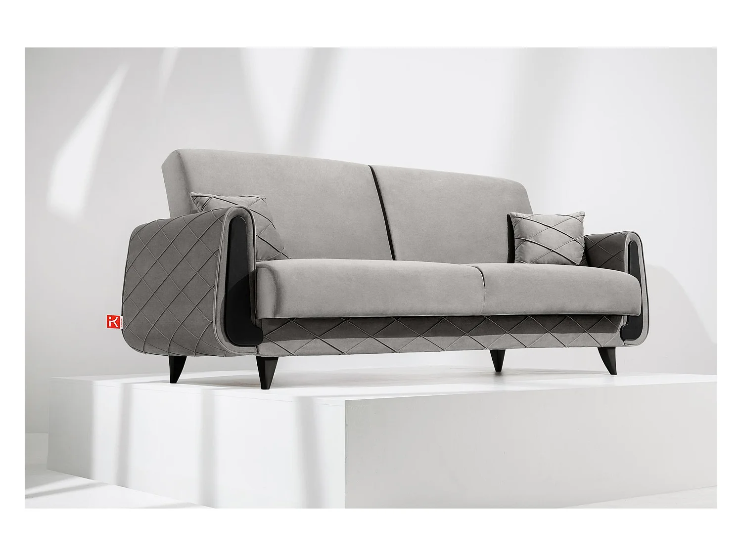 Schlafsofa GUSTAVO III Schlafsofa - 3-Sitzer - Cordstoff - Hellgrau