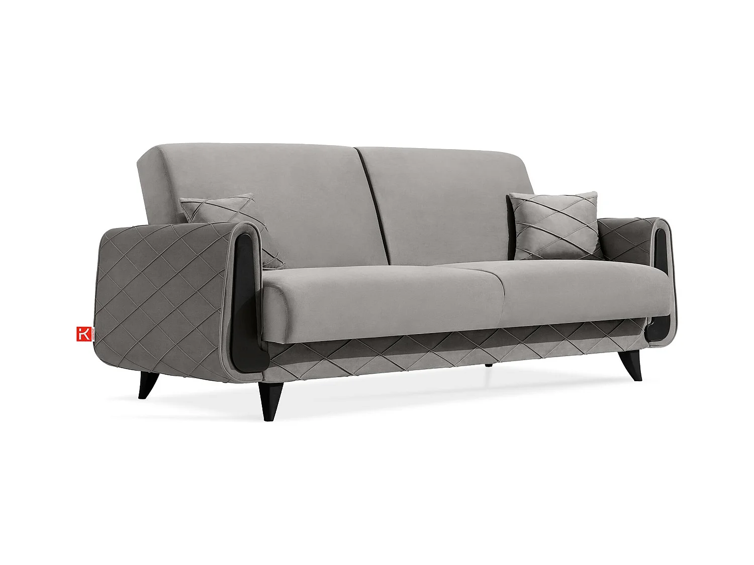 Canapé convertible GUSTAVO III - 3 places - Tissu velours - Gris clair