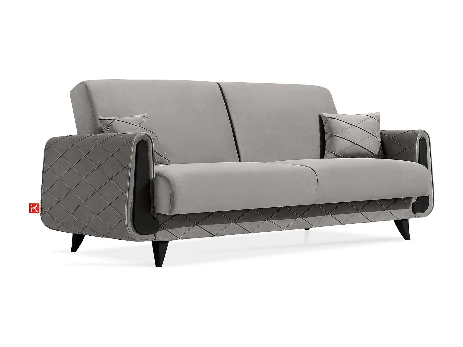 Canapé convertible GUSTAVO III - 3 places - Tissu velours - Gris clair