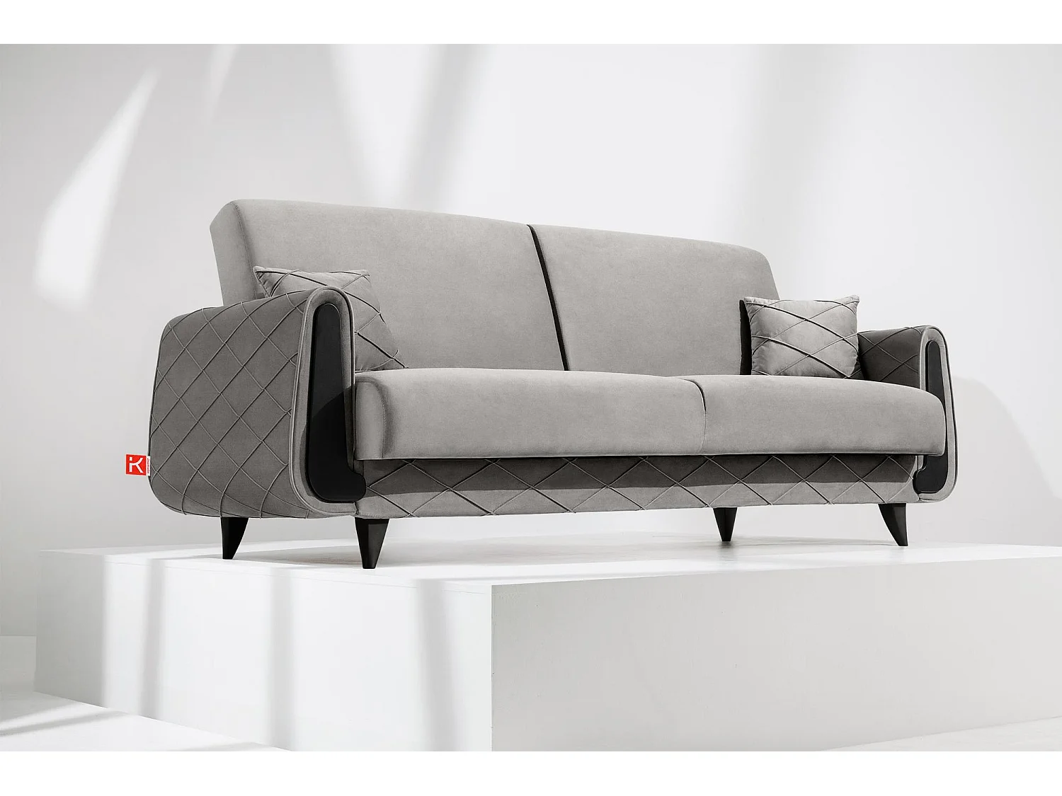 Canapé convertible GUSTAVO III - 3 places - Tissu velours - Gris clair