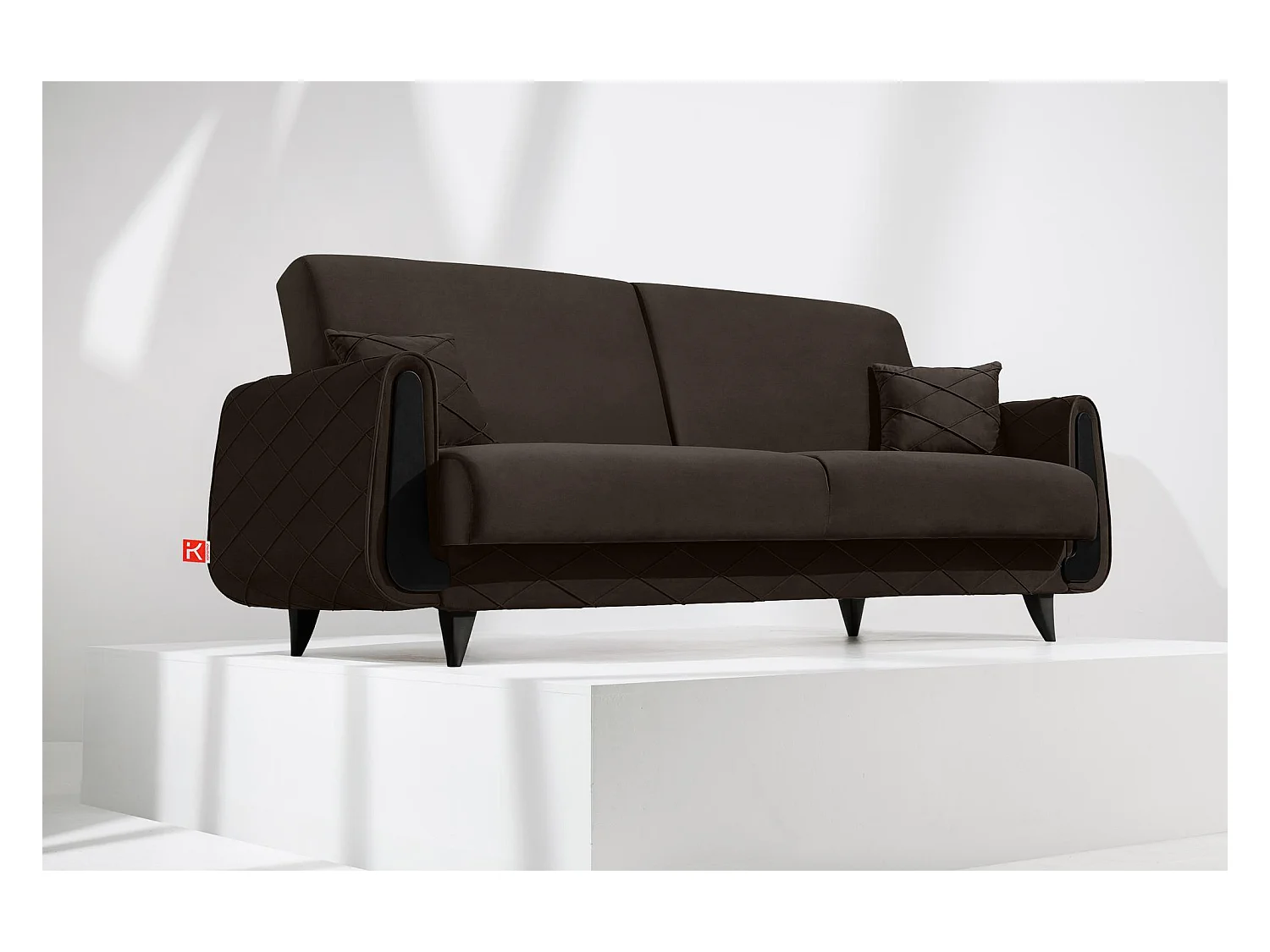 Canapé convertible GUSTAVO III - 3 places - Tissu velours - Marron
