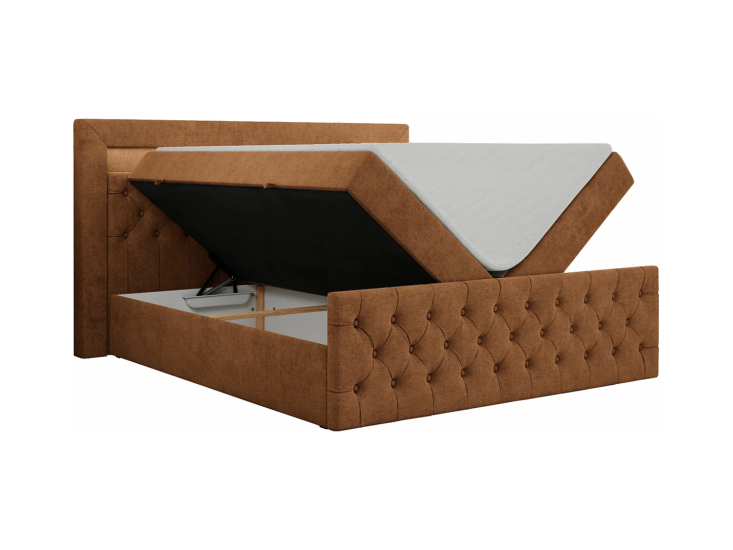 Boxspringbett GOLD 9 mit Stauraum, Multipocket-Matratze, gestepptes Bett, LED Beleuchtung - 180x200 cm - H3 - Orange Strukture