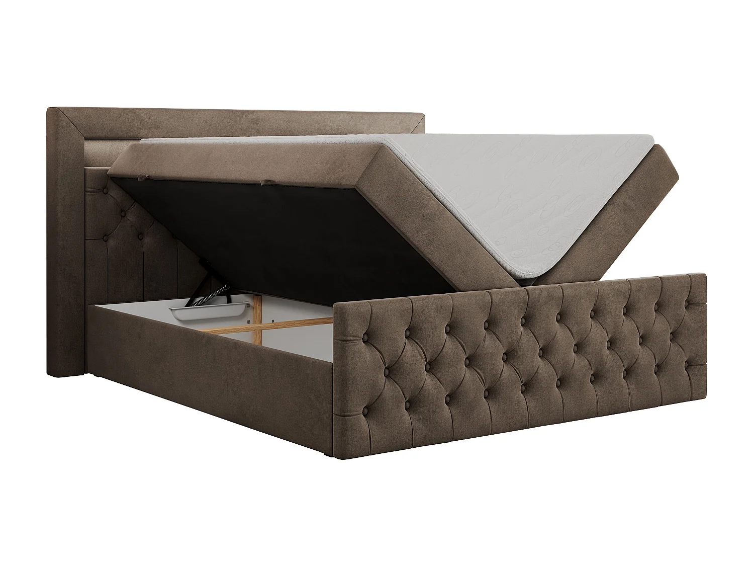 Boxspringbett GOLD 9 mit Stauraum, Multipocket-Matratze, gestepptes Bett, LED Beleuchtung - 140x200 cm - H3 - Braun Velvet