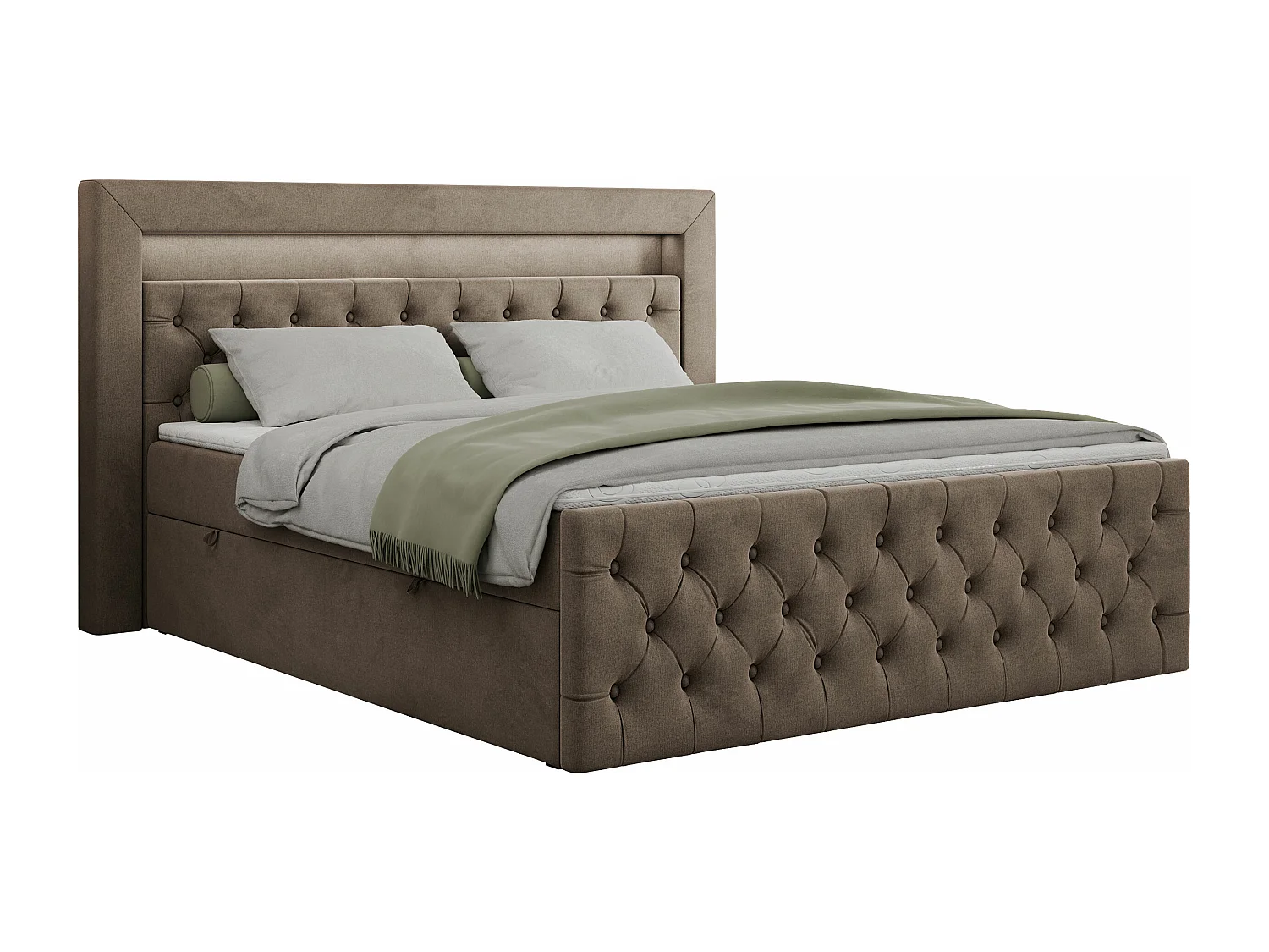 Boxspringbett GOLD 9 mit Stauraum, Multipocket-Matratze, gestepptes Bett, LED Beleuchtung - 120x200 cm - H4 - Braun Velvet