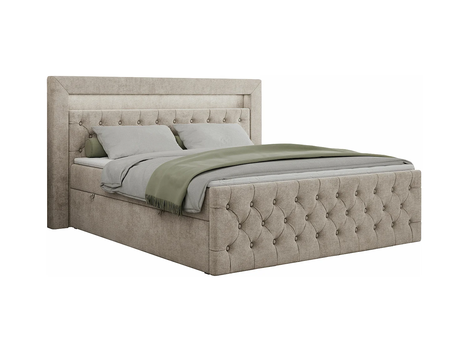 Boxspringbett GOLD 9 mit Stauraum, Multipocket-Matratze, gestepptes Bett, LED Beleuchtung - 160x200 cm - H4 - Beige Strukture