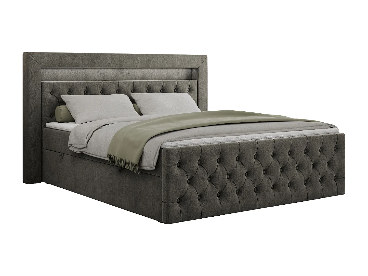Boxspringbett GOLD 9 mit Stauraum, Multipocket-Matratze, gestepptes Bett, LED Beleuchtung - 140x200 cm - H3 - Dunkelgrau Velvet