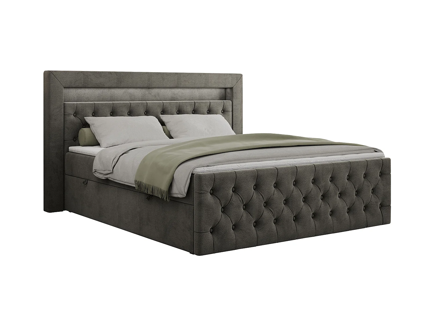 Boxspringbett GOLD 9 mit Stauraum, Multipocket-Matratze, gestepptes Bett, LED Beleuchtung - 180x200 cm - H3 - Dunkelgrau Velvet