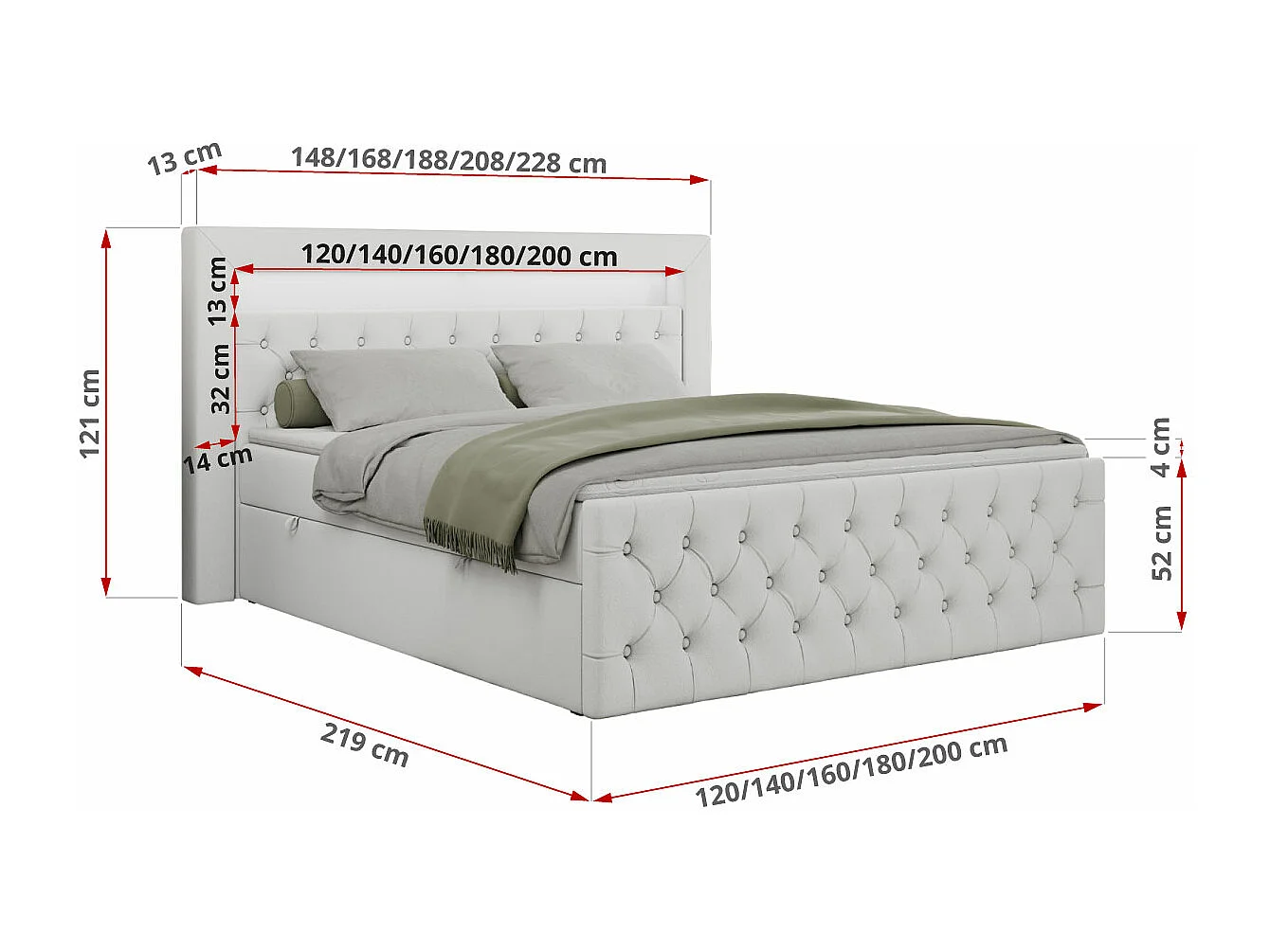 Boxspringbett GOLD 9 mit Stauraum, Multipocket-Matratze, gestepptes Bett, LED Beleuchtung - 180x200 cm - H3 - Weiß Kunstleder