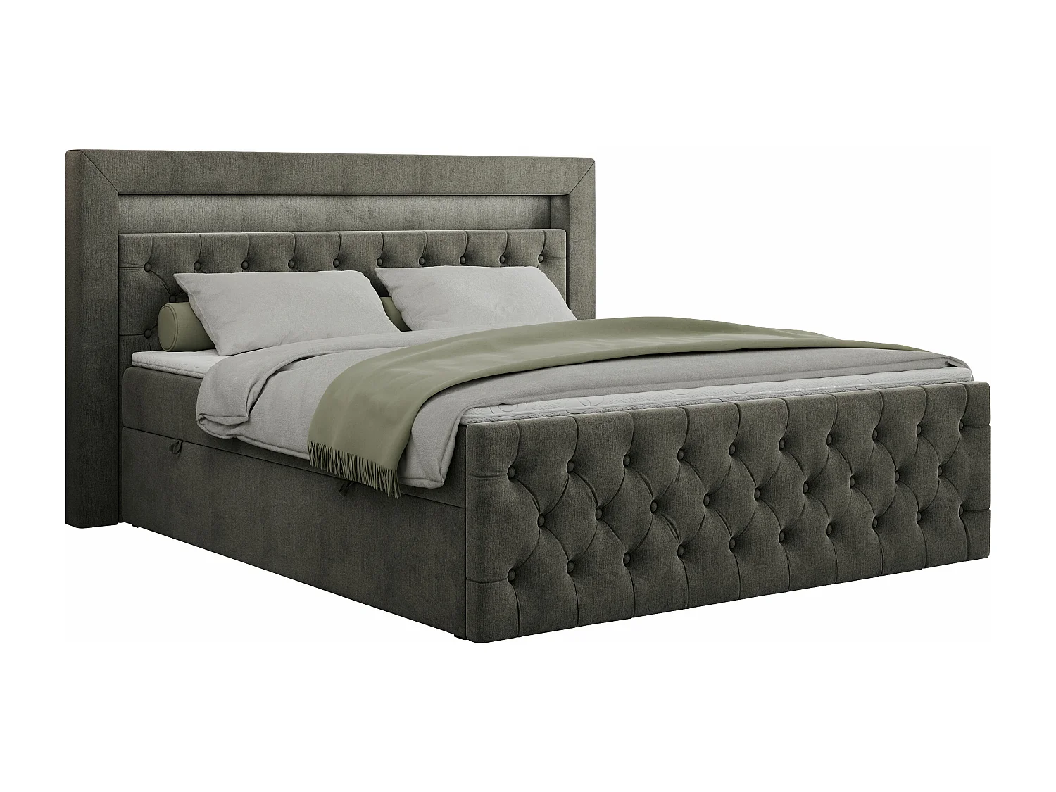 Boxspringbett GOLD 9 mit Stauraum, Multipocket-Matratze, gestepptes Bett, LED Beleuchtung - 200x200 cm - H3 - Dunkelgrau Velvet