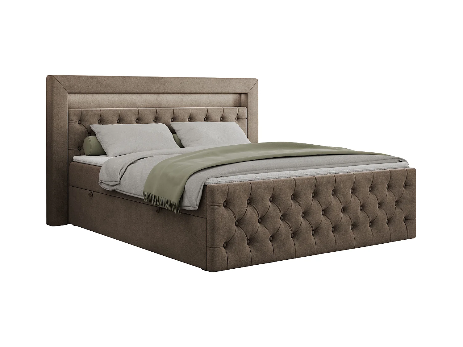 Boxspringbett GOLD 9 mit Stauraum, Multipocket-Matratze, gestepptes Bett, LED Beleuchtung - 120x200 cm - H3 - Braun Velvet