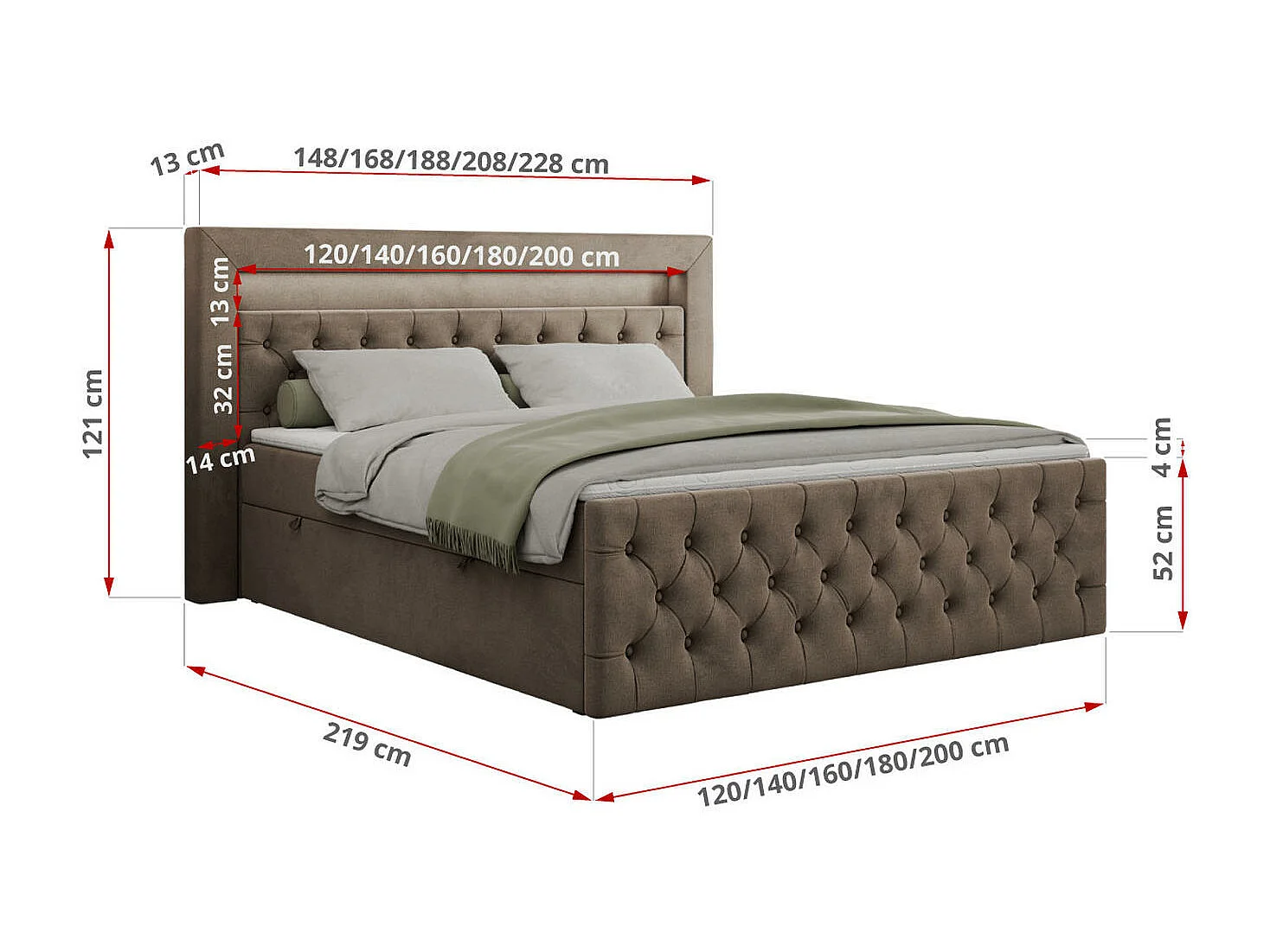 Boxspringbett GOLD 9 mit Stauraum, Multipocket-Matratze, gestepptes Bett, LED Beleuchtung - 120x200 cm - H3 - Braun Velvet