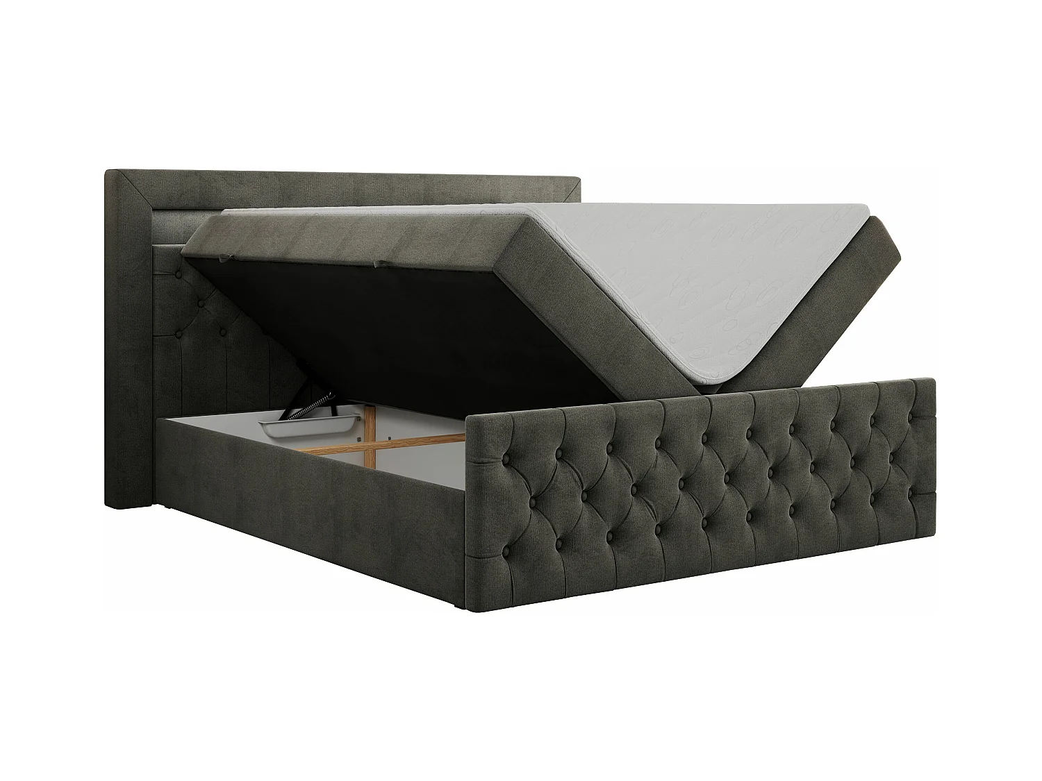 Boxspringbett GOLD 9 mit Stauraum, Multipocket-Matratze, gestepptes Bett, LED Beleuchtung - 120x200 cm - H4 - Dunkelgrau Velvet