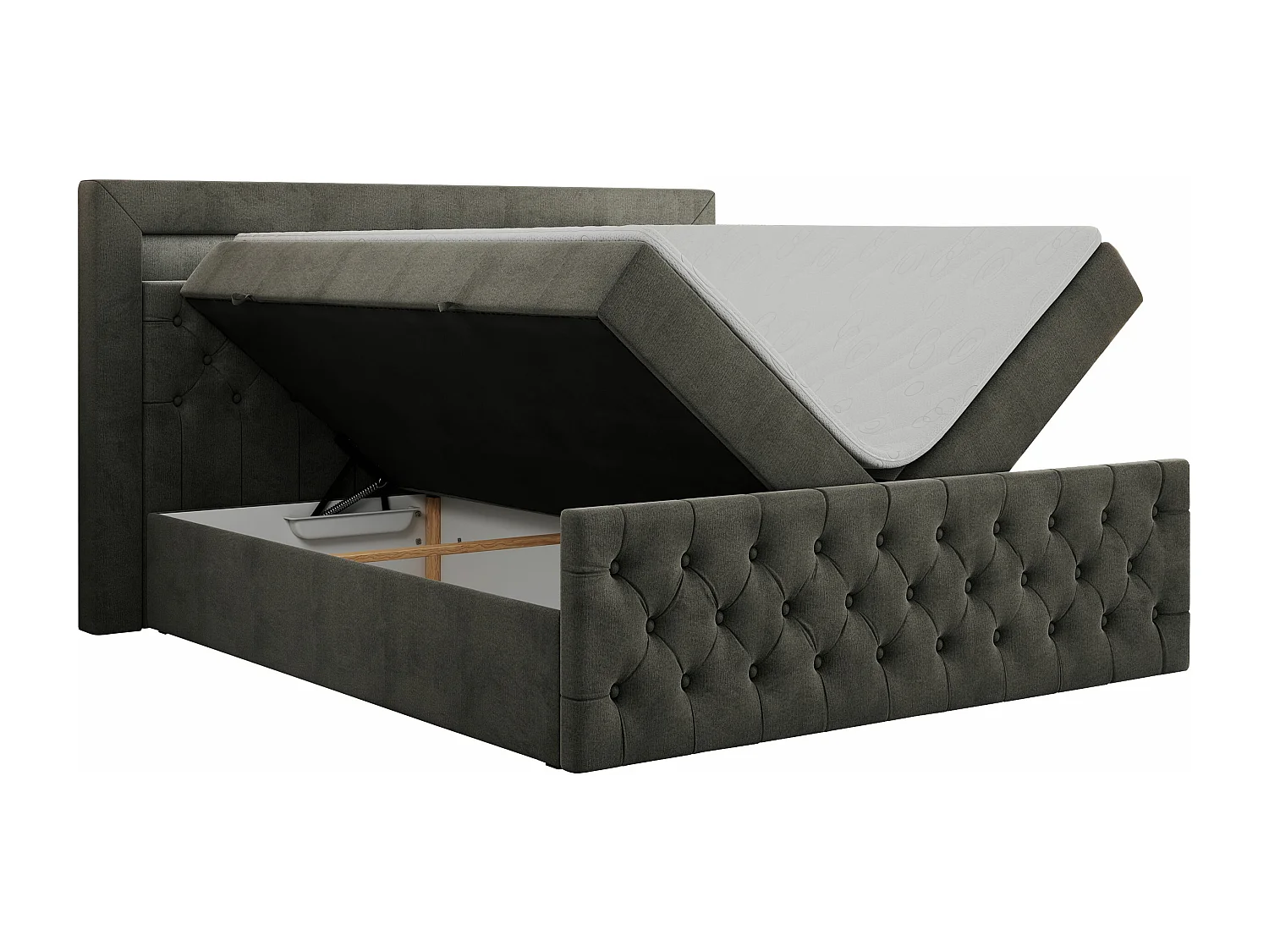 Boxspringbett GOLD 9 mit Stauraum, Multipocket-Matratze, gestepptes Bett, LED Beleuchtung - 120x200 cm - H4 - Dunkelgrau Velvet