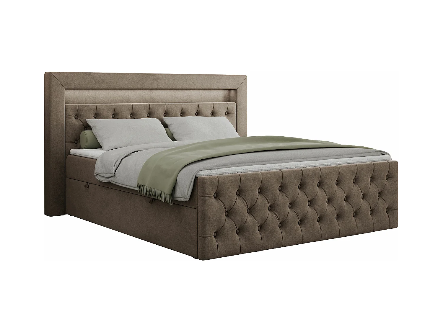 Boxspringbett GOLD 9 mit Stauraum, Multipocket-Matratze, gestepptes Bett, LED Beleuchtung - 160x200 cm - H3 - Braun Velvet