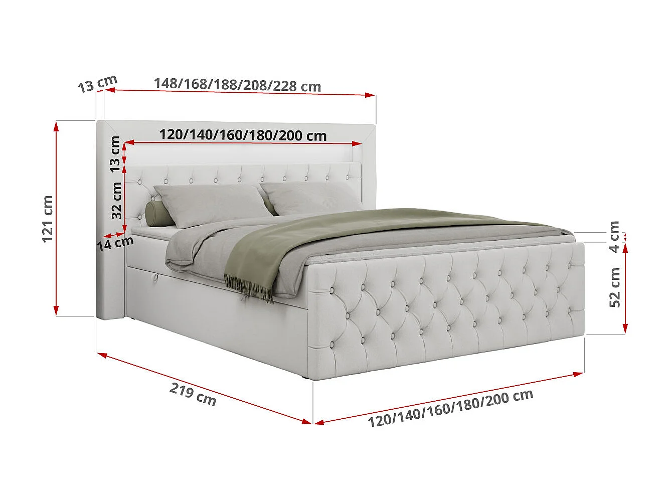 Boxspringbett GOLD 9 mit Stauraum, Multipocket-Matratze, gestepptes Bett, LED Beleuchtung - 140x200 cm - H3 - Weiß Kunstleder