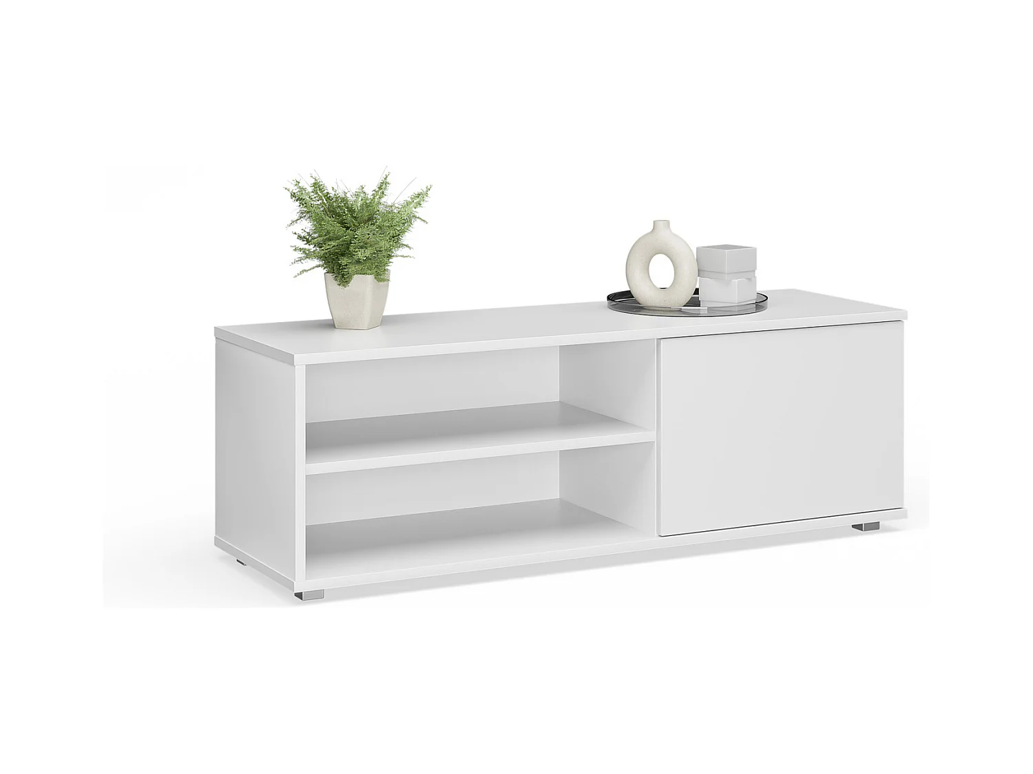 Meuble tv - viva - blanc - jambes en plastique- style scandinave - l 110 cm x p 35 cm x h 37 cm – blanc
