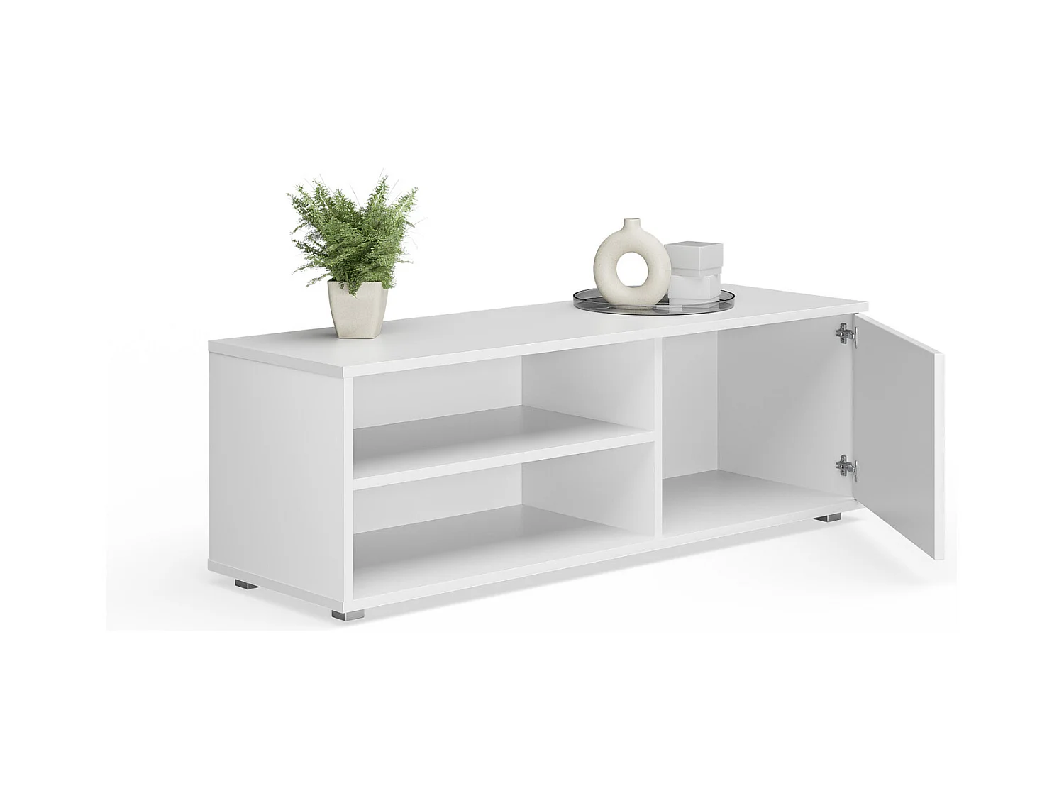 Meuble tv - viva - blanc - jambes en plastique- style scandinave - l 110 cm x p 35 cm x h 37 cm – blanc