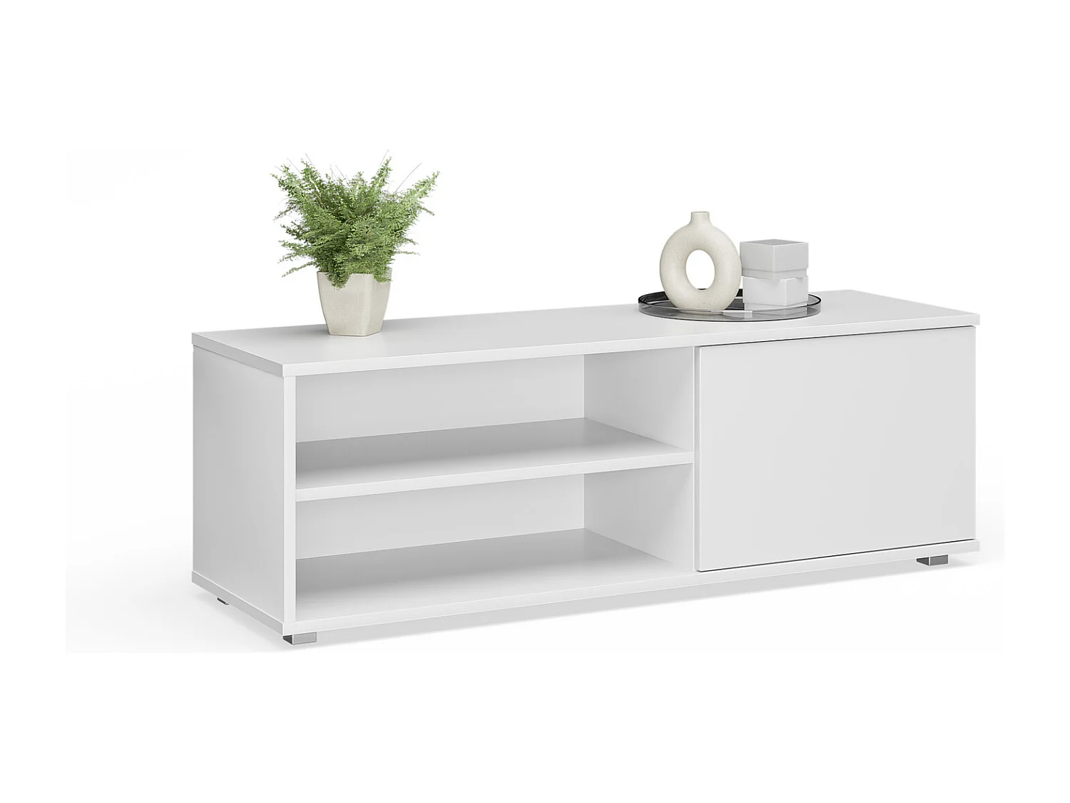 Meuble tv - viva - blanc - jambes en plastique- style scandinave - l 110 cm x p 35 cm x h 37 cm – blanc