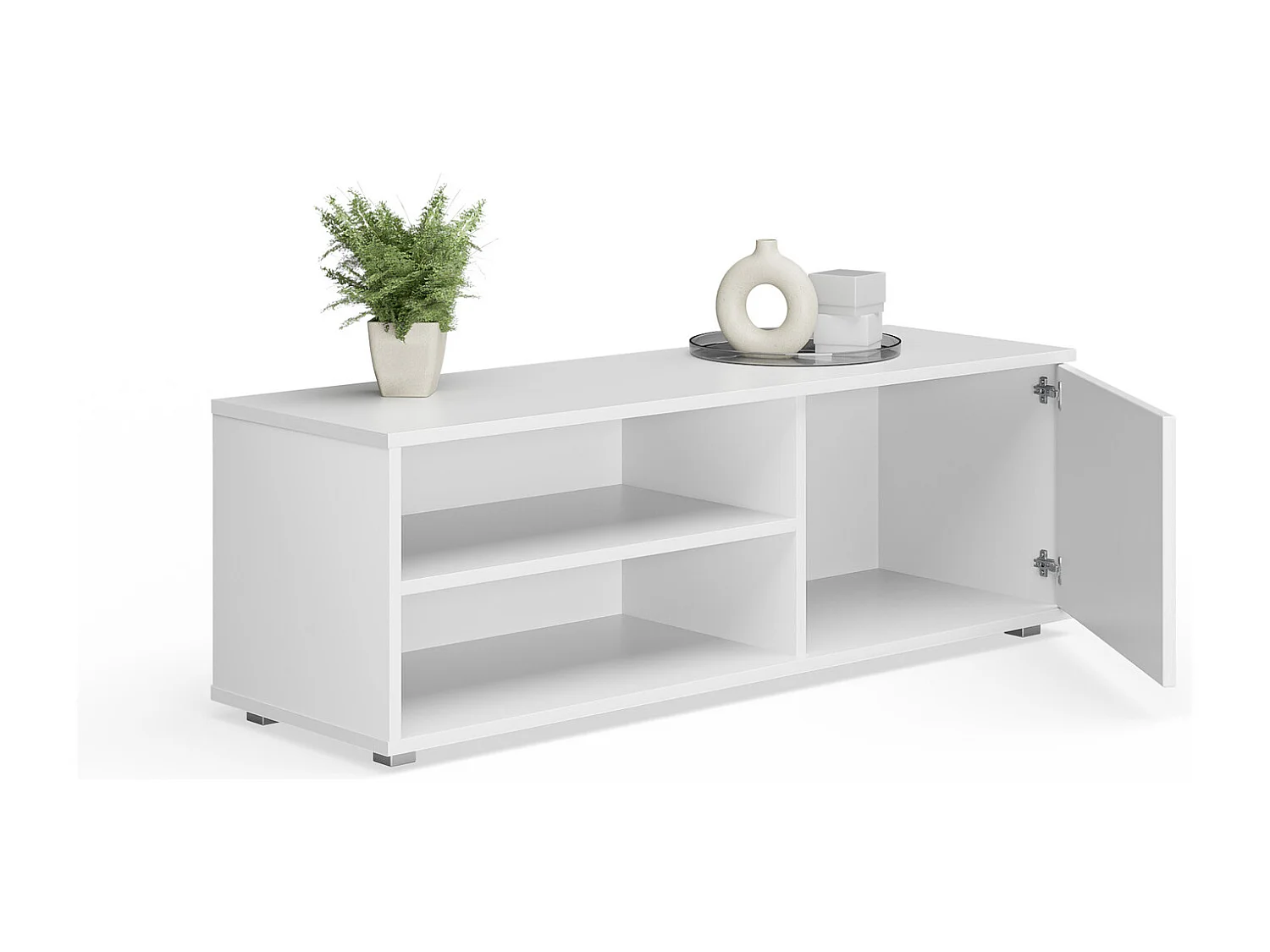 Meuble tv - viva - blanc - jambes en plastique- style scandinave - l 110 cm x p 35 cm x h 37 cm – blanc