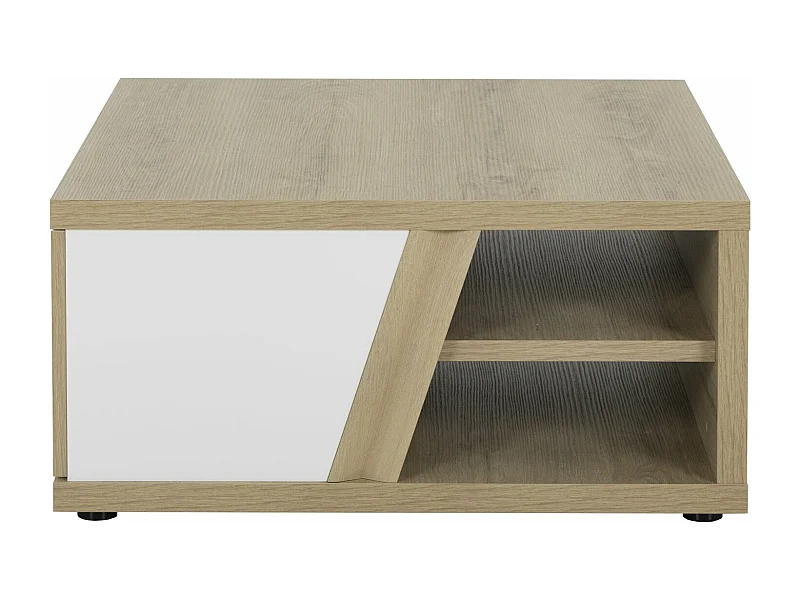 Table basse carrée effet bois chêne 1 tiroir mat blanc