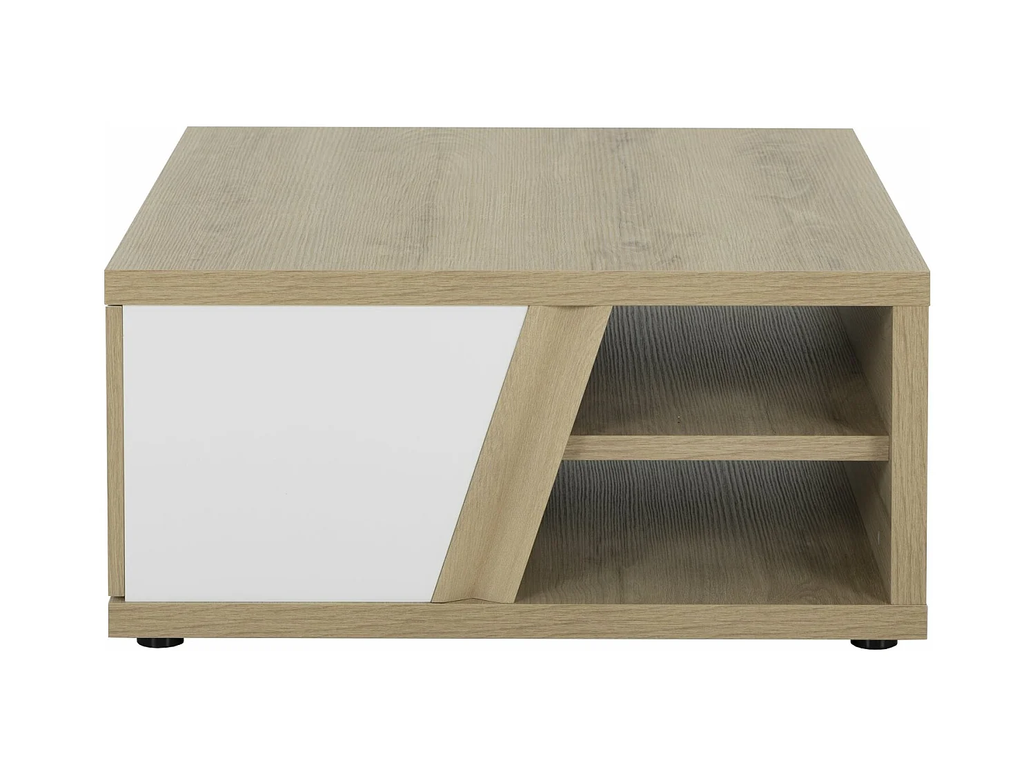 Table basse carrée effet bois chêne 1 tiroir mat blanc