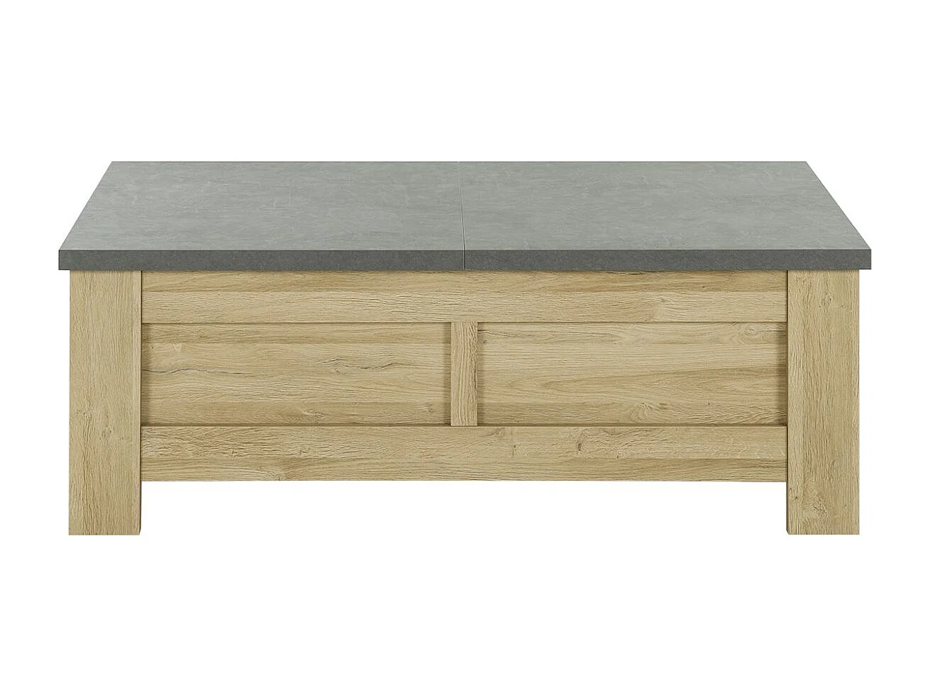 Table basse effet bois chêne clair avec rangement coulissant