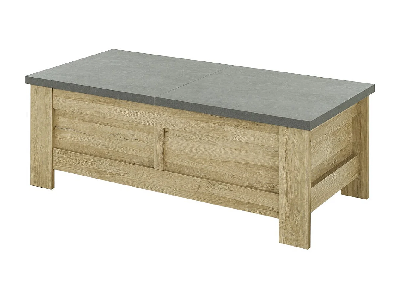 Table basse effet bois chêne clair avec rangement coulissant
